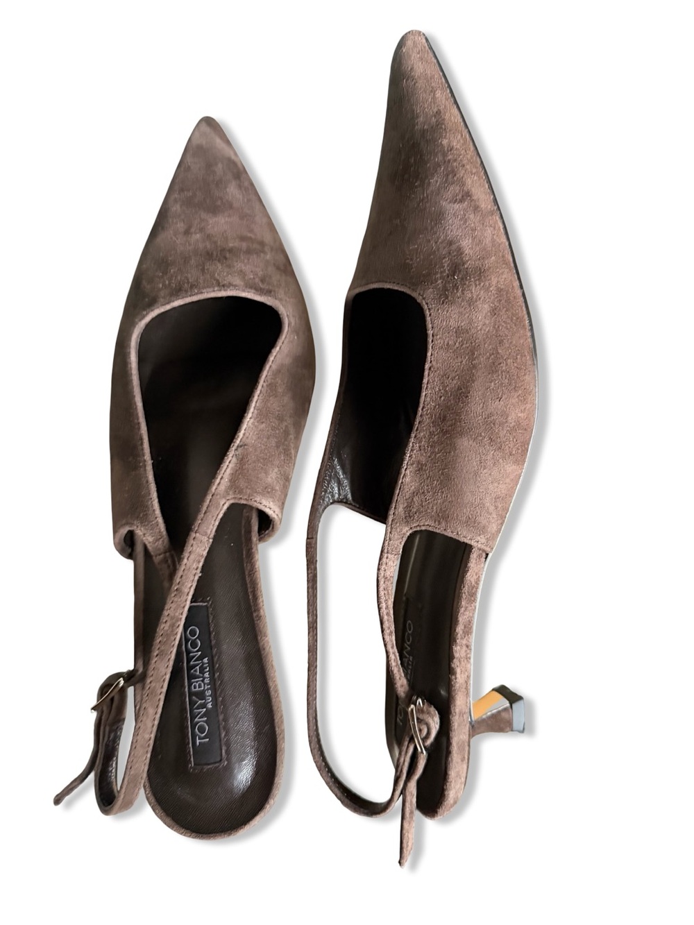 Tony Bianco Crush Slingbacks Pumps Espresso Suede Brown Shoes Revolve 7.5 - Picture 11 of 11